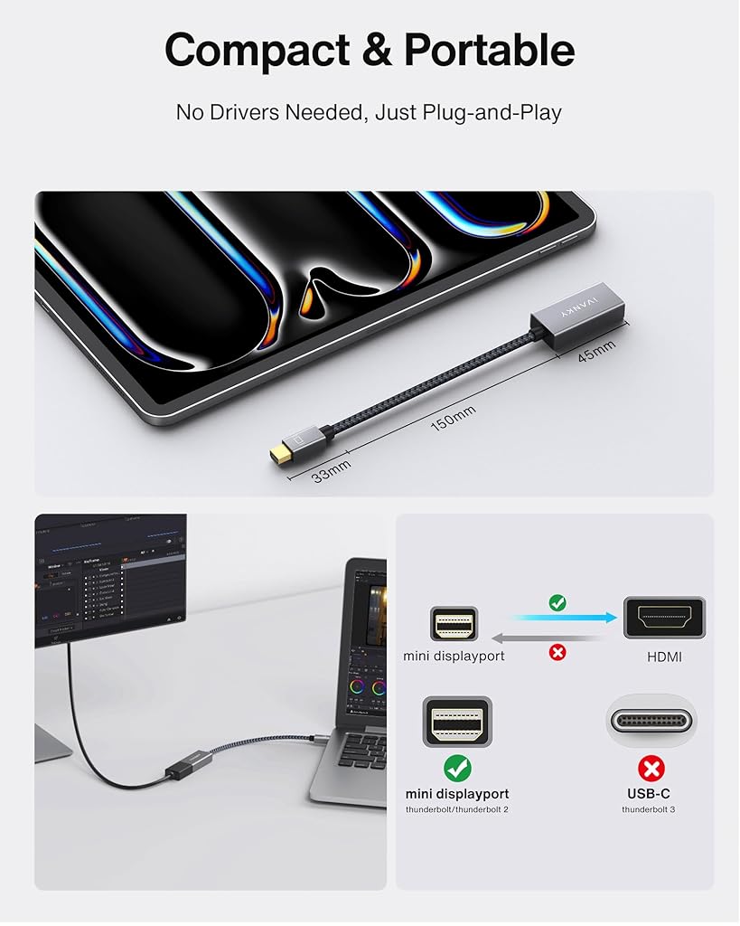 ZORBES® Mini DisplayPort to HDMI Adapter