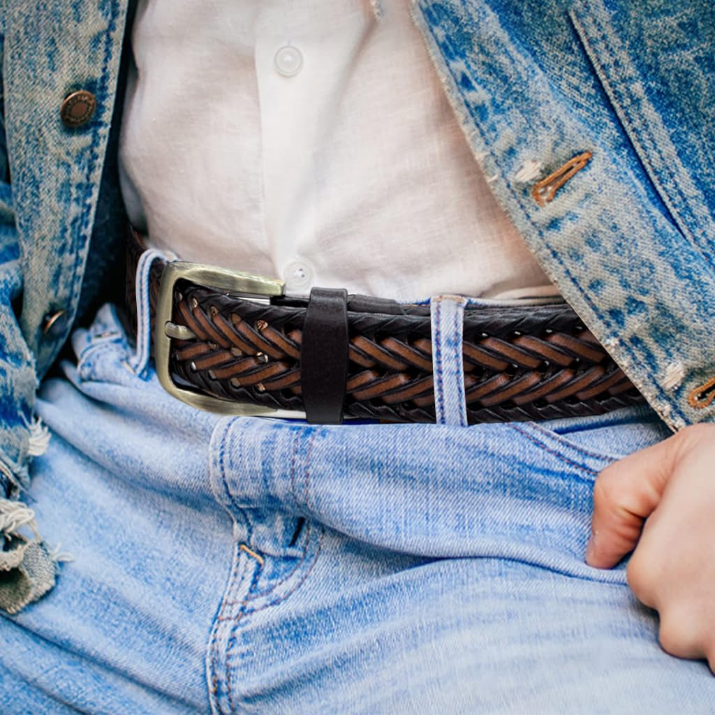 GUSTAVE Belts for Men featuring Braided PU Leather and Alloy Buckle | 125CM Adjustable Fit