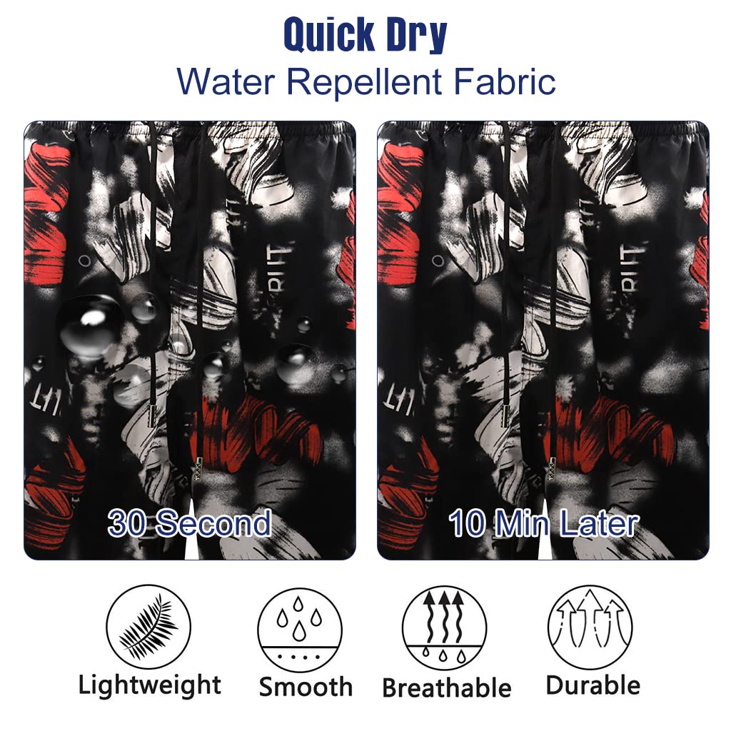 PROBEROS Swimming Trunk for Men with Quick Dry Polyester and Elastic Waist 65–90kg | Black Print Beach Shorts with Pockets