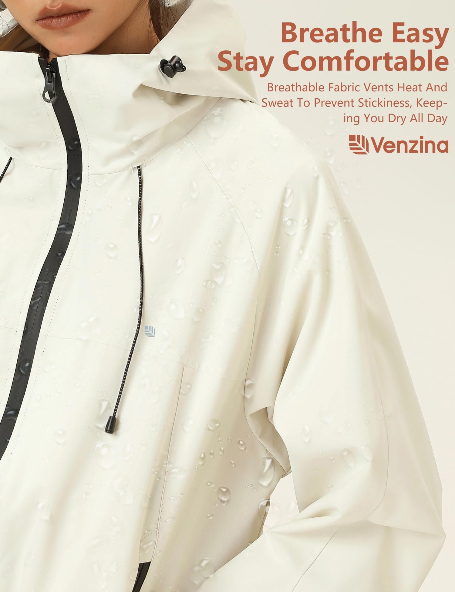 Venzina Women's Waterproof Jacket for Travel with 75D Fabric and Windproof Design | Light Khaki