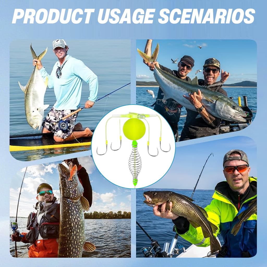 Proberos Fishing Hook Bait Rig with 4 Carbon Steel Hooks and Self Hooking Feeder System | Floating Cage Design for Lake and River Use