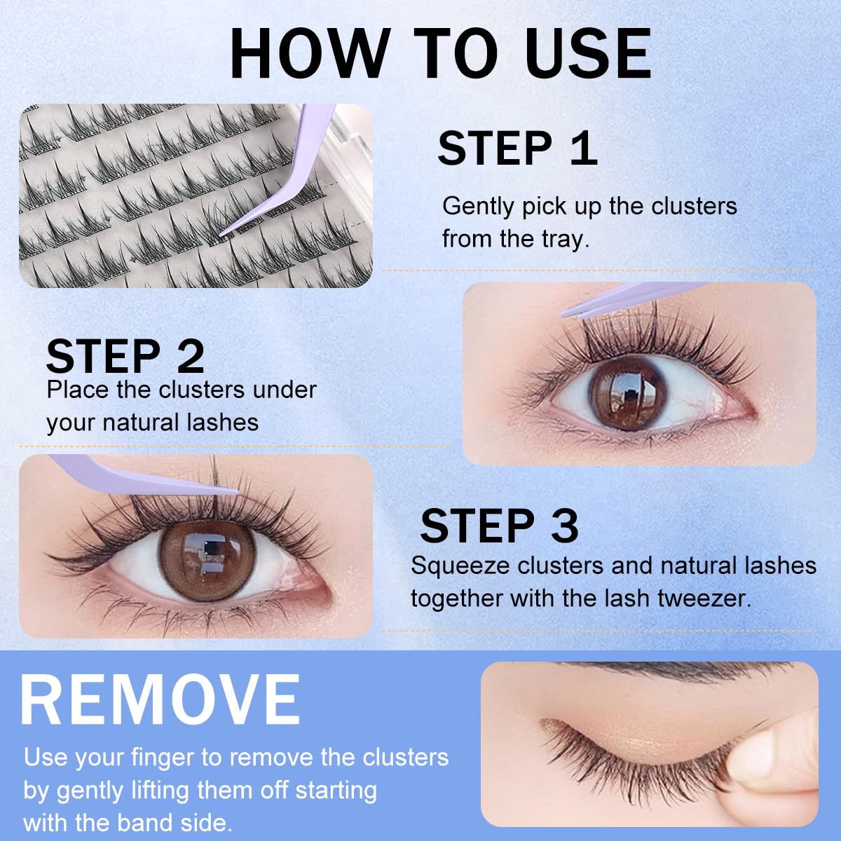 MAYCREATE Pre-glued False Eyelashes Kit with Tweezer and 120 Pcs Clusters 10/11mm | DIY Lash Extensions for Natural to Party Looks