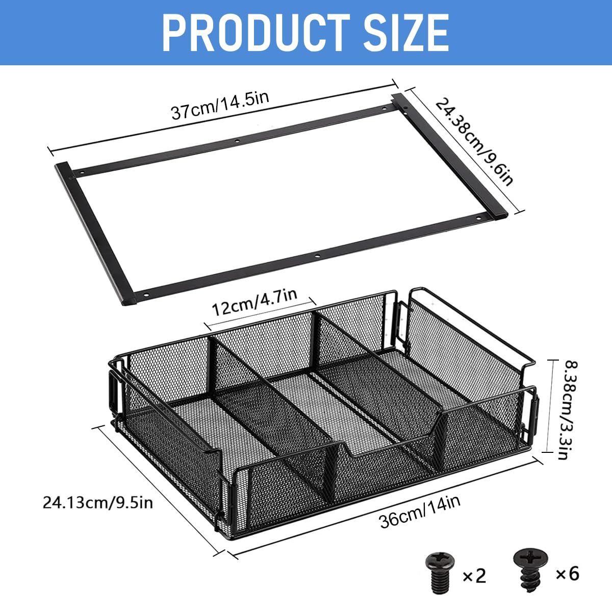 Zibuyu Under Desk Organizer for Office with Screw-Fixed Mesh Drawers 14.3 x 9.5 x 3.3 in | Space-Saving Storage Unit
