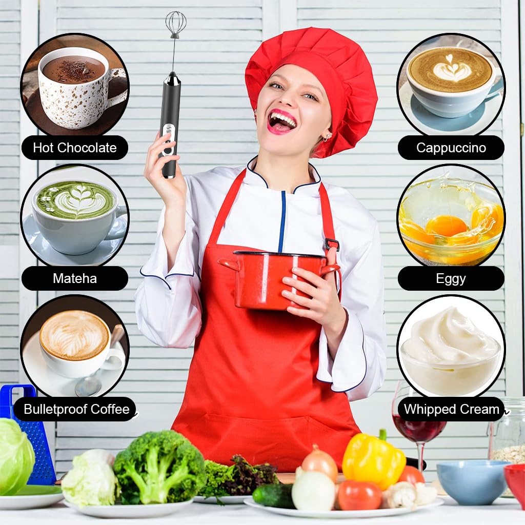 Supvox Hand Blender for Coffee 3 in 1 Frother Coffee Maker with 3 Speed Milk Frother for Coffee Frother Electric USB Rechargeable Coffee Beater with 3 Stainless Whisks Head for Latte Hot Chocolate