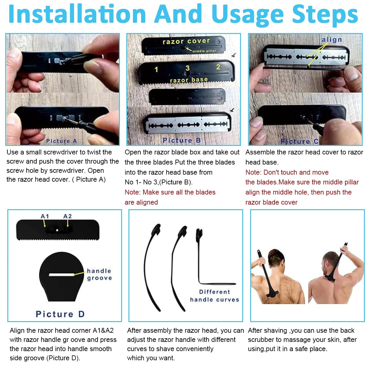 MAYCREATE Body Back Shaver for Men with 18 Inch Handle and Silicone Scrubber Pad | Includes 5 Stainless Steel Razors