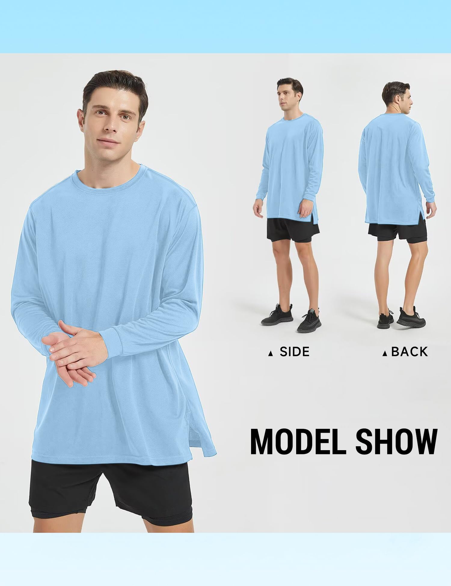 SANNIDHI Men's Crew Neck T Shirt for Running and Daily Wear with Moisture Wicking Fabric | Sky Blue Long Sleeve Pullover