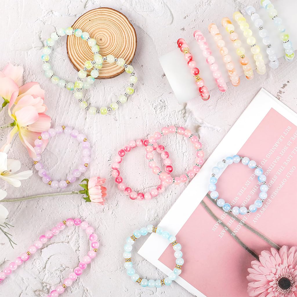 Venzina Bracelet Beads Kit for Jewellery Making with 670pcs 8mm Cracked Glass Beads | 24 Color DIY Set with Charms and Spacer Beads