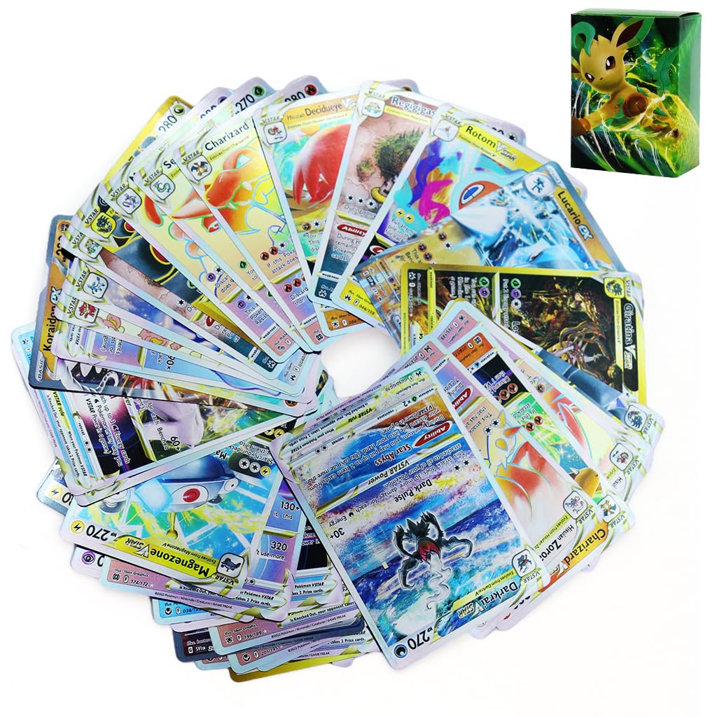 PATPAT® Poke-mon Cards 100 Pcs Rainbow Poke-mon Cards Foil Game Card 85 VSTAR+New 15EX Color Foil Cards and Common/Rare Mystery Cards with Box, Poke-mon Toys Gifts for Boys Poke-mon Fans Unofficial