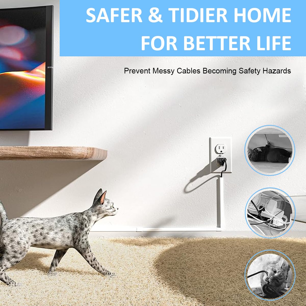 Serplex Cord Hider for Wall and TV Cables with 6 Connectable Covers 15.7 in Each | Neat Wire Management