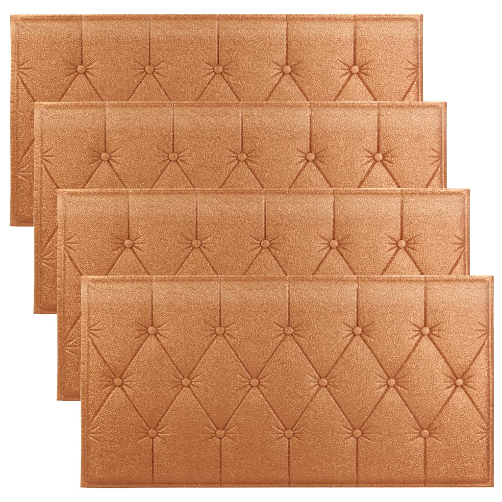 HASTHIP Bed Headboard Foam Panels 4 pcs with 8mm Adhesive Backing in Brown Leather Style | Easy to Install Wall Pads for Bedroom and Living Room Decor