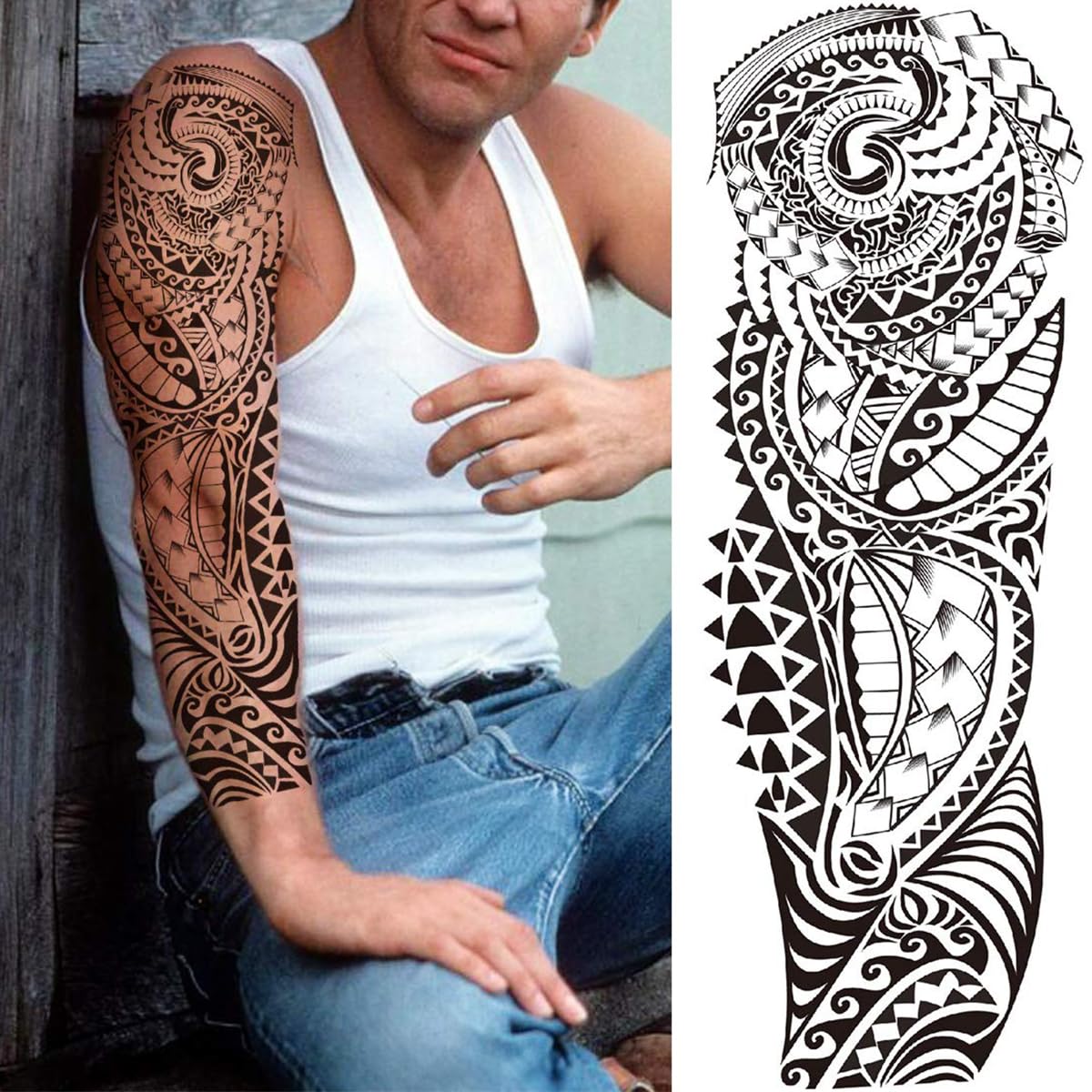 MAYCREATE Temporary Tattoos for Men and Women with 6 Waterproof 48×17 cm Sheets | Lion, Wolf and Skull Designs