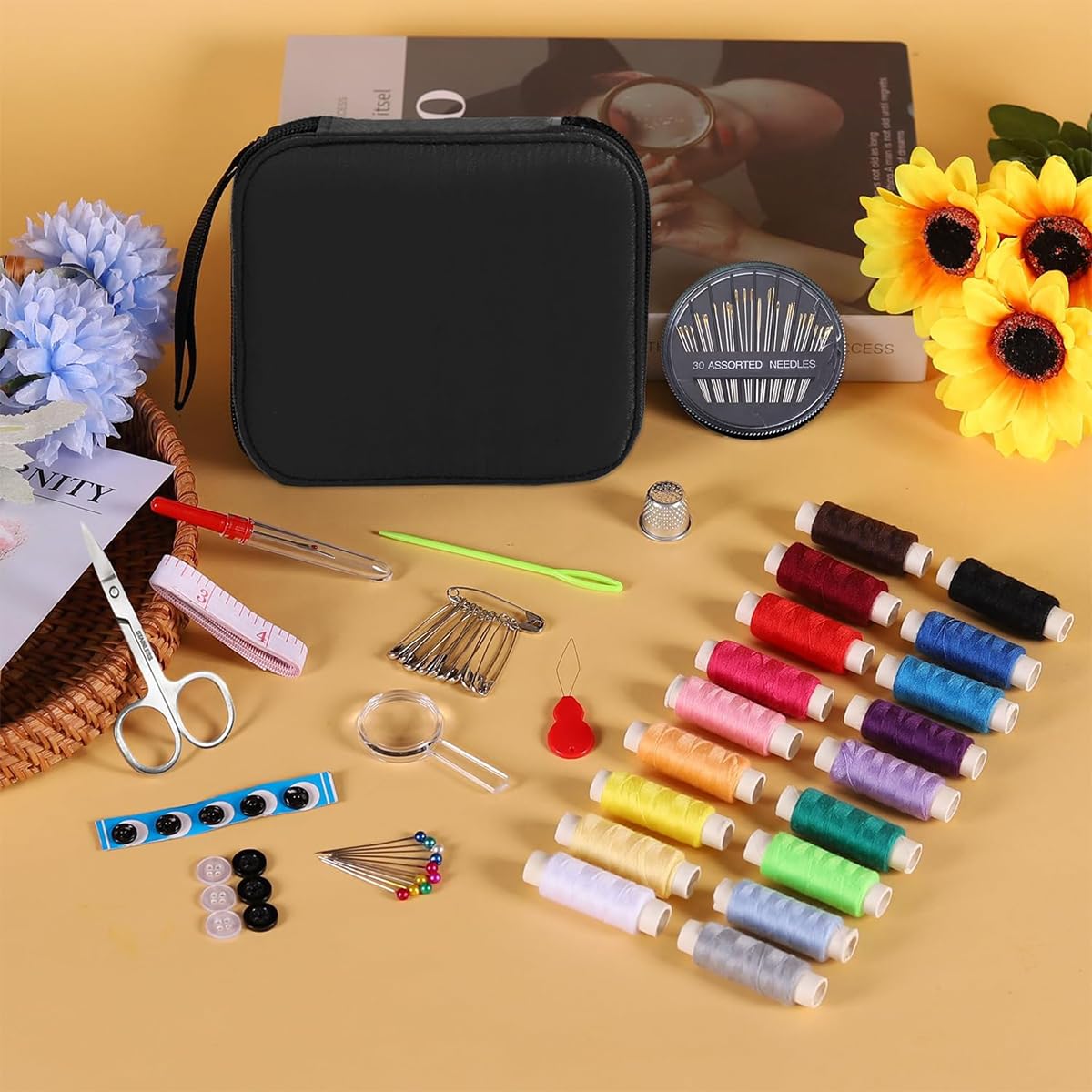 ELEPHANTBOAT Sewing Kit for Home and Travel with 86 pcs Set featuring 18 Thread Spools and Storage Bag