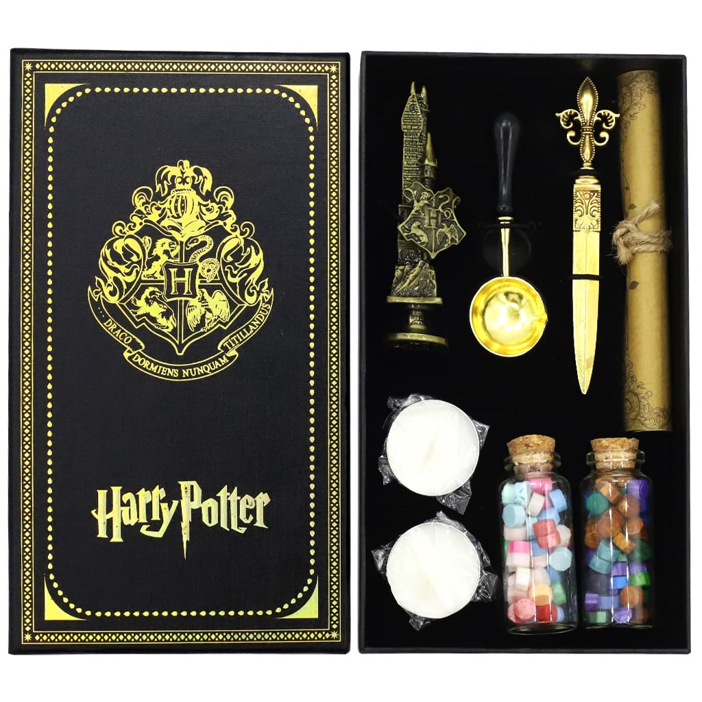 Supvox Wax Seal Stamp Kit, Harry Potter Wax Seal Kit with Hogwarts Wax Seal Stamp, Sealing Wax Beads, Candles, Wax Melting Spoon, Letter Opener, Gift Packing Wax Seal Stamp Kit, Fine Gift Box