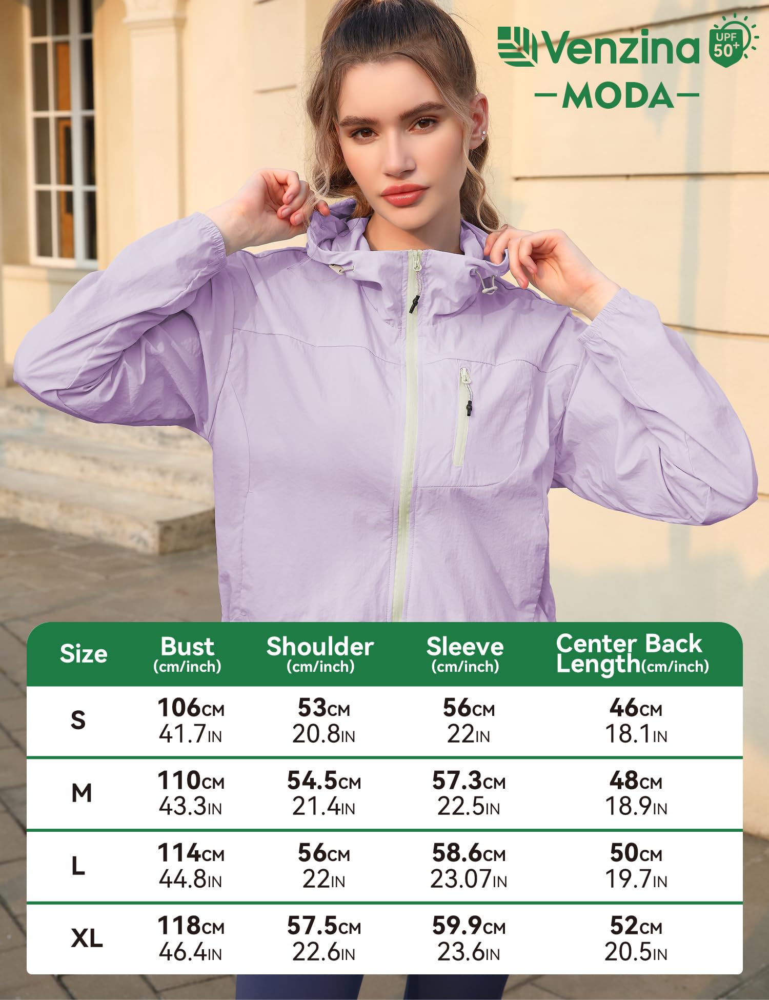 Venzina Sun Protection Jacket for Outdoor Use with Back Air Vent & UPF 50+ | Light Purple UV Coat for Women