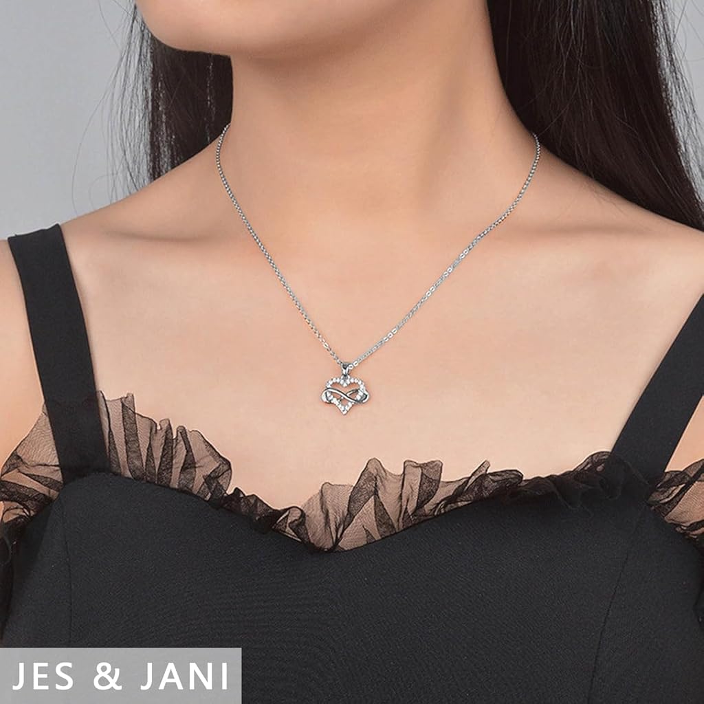 SANNIDHI® Heart Necklace for Women Silver Love Heart Pendant Necklaces Gift Items for Woman Girls