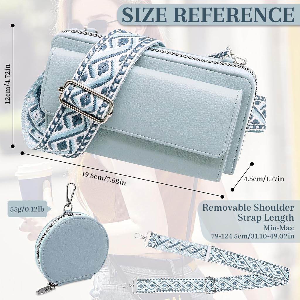 Zibuyu Women Purse Bag for Daily Use with Coin Pouch and Snap-On Phone Pocket | Blue Print PU Crossbody