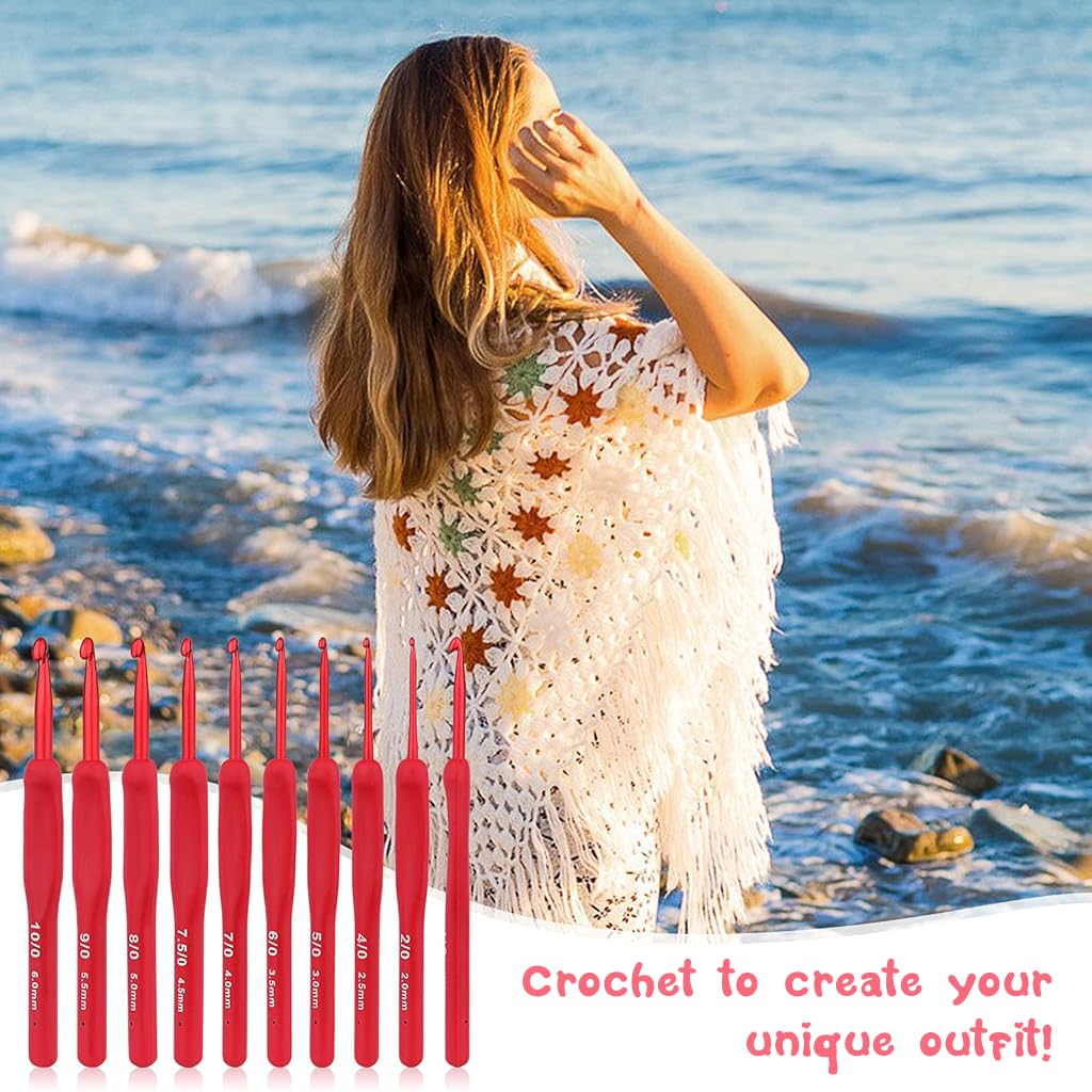 ZIBUYU Crochet Hooks Kit for DIY Projects featuring 9 pcs 2.0–6 mm Aluminum and TPR Handles