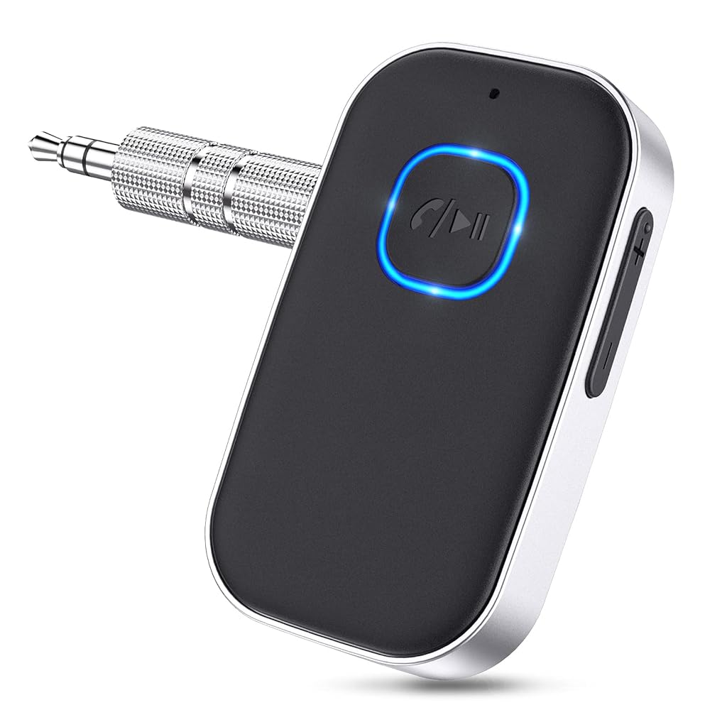 Verilux® Bluetooth 5.0 Receiver for Car,Upgraded Noise Reduction 3.5mm Jack Aux Bluetooth Connector, Hands-Free Microphone, Music Receiver for Car, Home Stereo,Headphones,Speakers,16hs Long Duration
