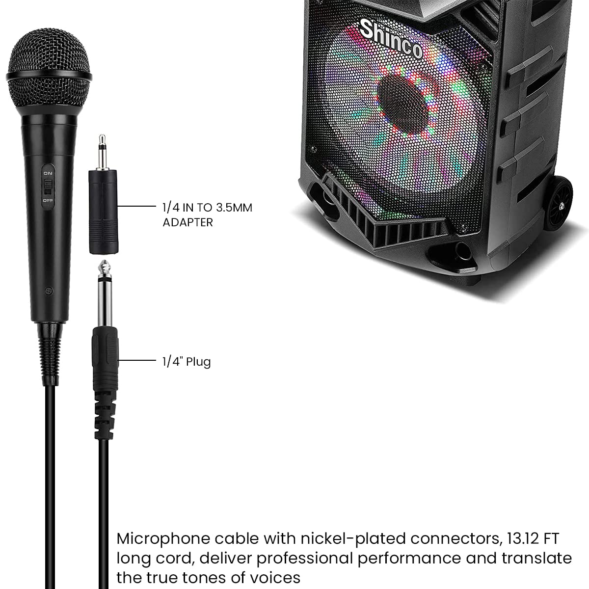 ZORBES® Handheld Wired Microphone with11ft Cable Cardioid Dynamic Microphones Mic with 6.35mm Jack to 3.5mm Jack Adapter, ON/Off Switch, Suited for Public Speaking, Presentation, Meeting, Home Karaoke