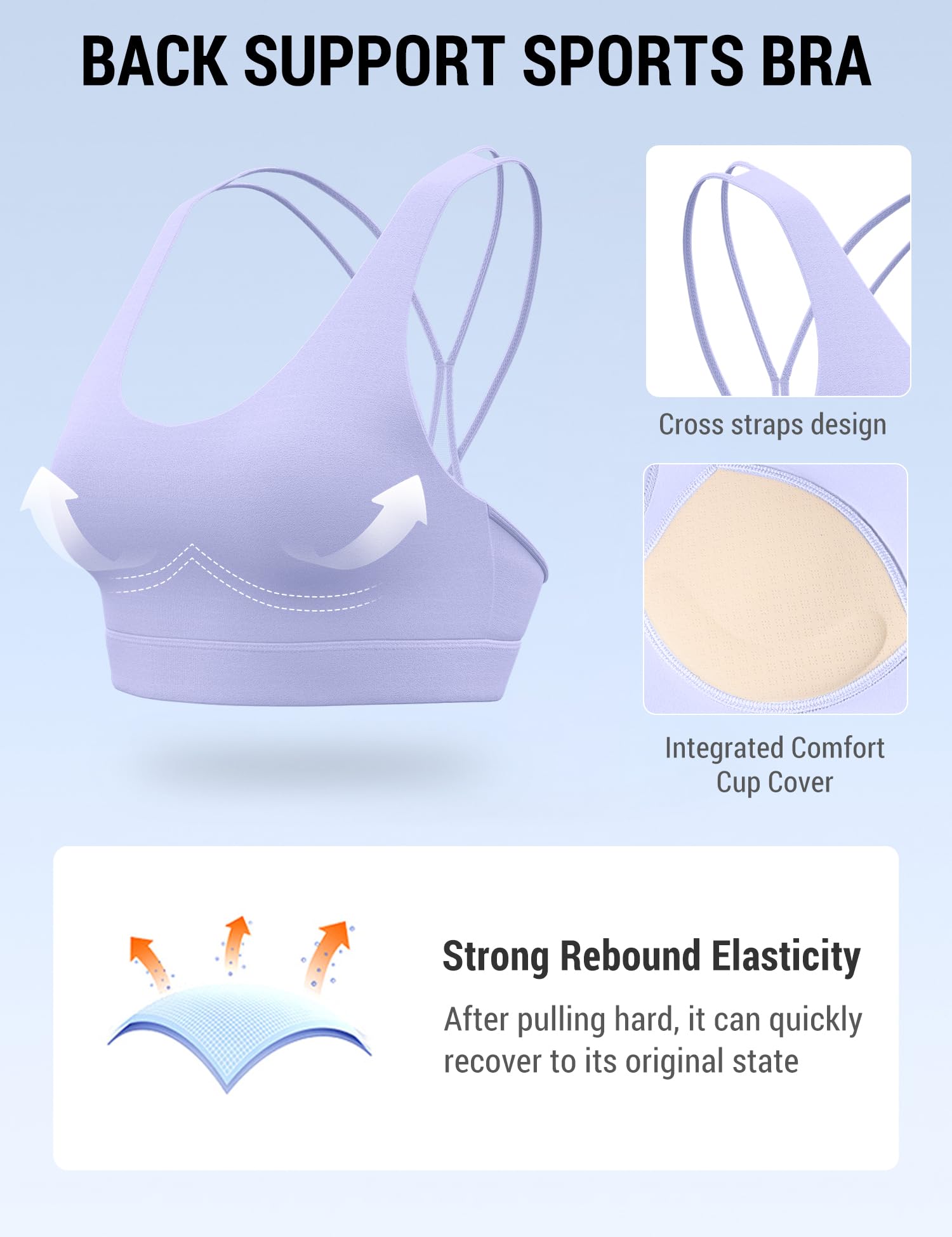 Venzina Women’s High Support Sports Bra for Running and Gym with Criss Cross Back | Quick Dry Mesh Panels and Fixed Pads Purple L