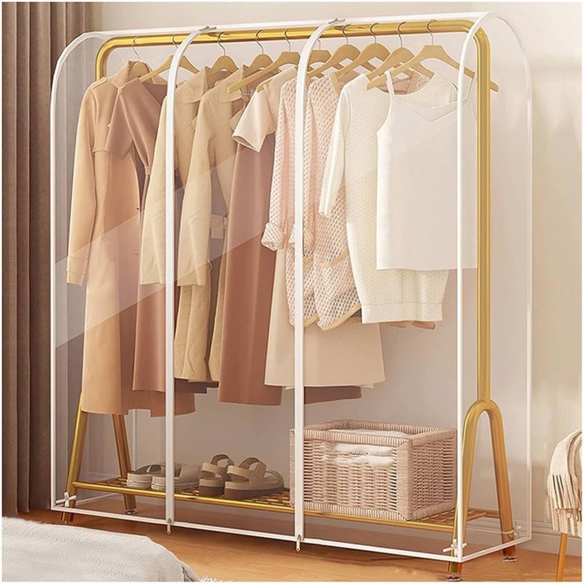 Supvox Garment Rack Cover for Clothing Storage with Zip Up Design 130x50x150cm PEVA Transparent Protection