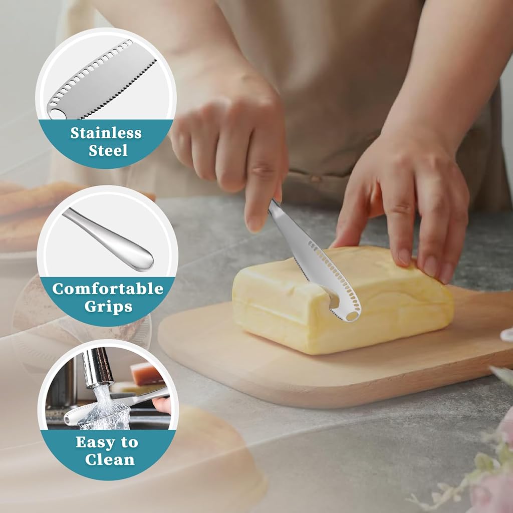 HASTHIP® 2 Pcs Butter with Holes, 3 in 1 Stainless Steel Spreader Knife, Cold Butter Spreader