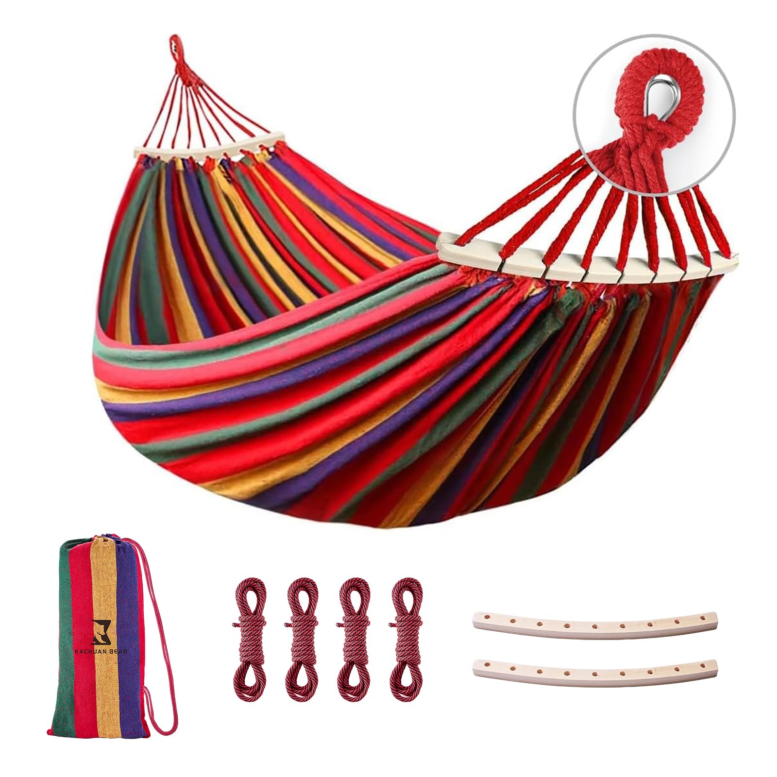 Proberos® Outdoor Hammock for Adult Kids Fashion Rainbow Canvas Tree Mesh Hammock with Metal Ring Loop Ends Packable Hammock for Beach Trip, Balcony, Camping, 260x80cm