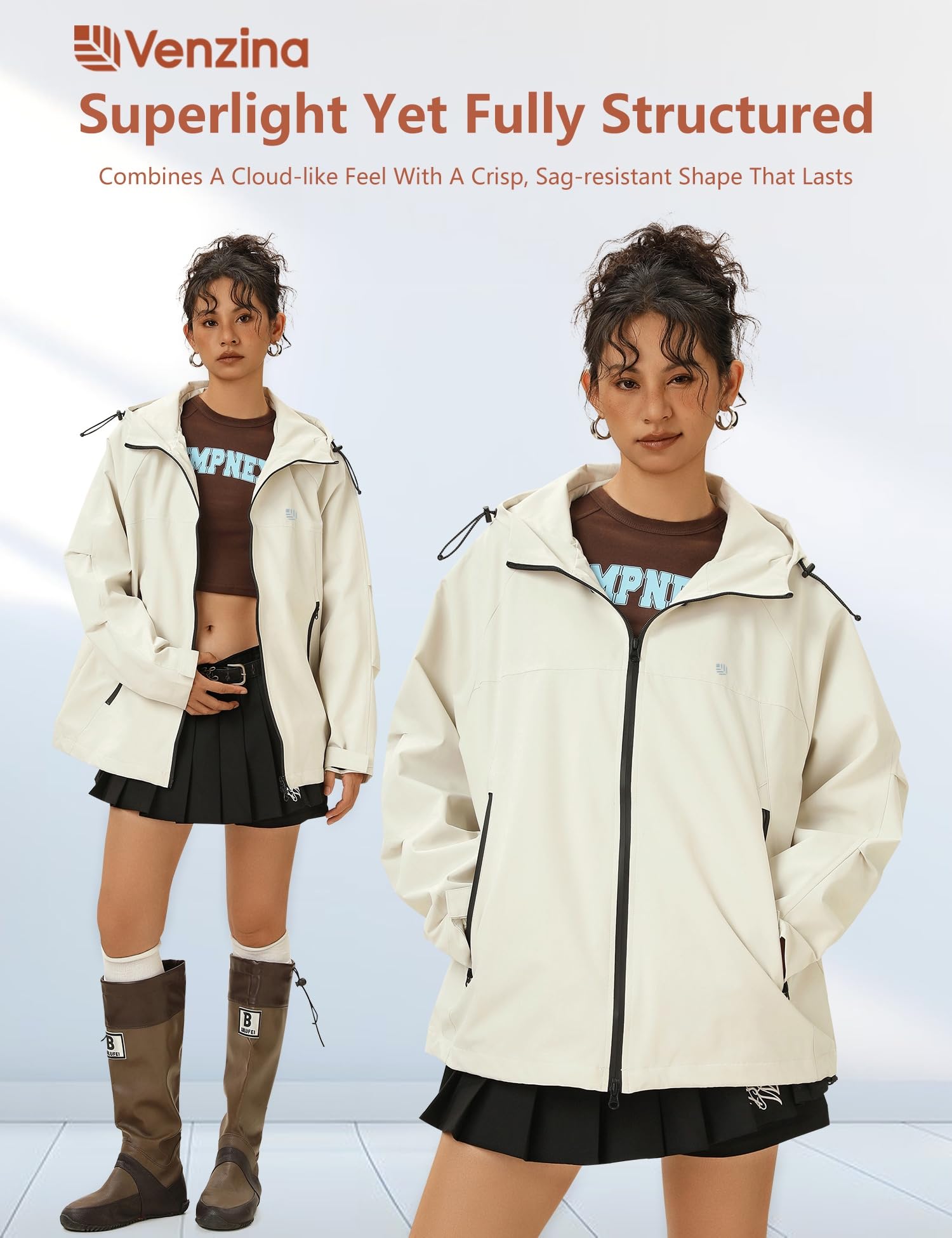 Venzina Women's Waterproof Jacket for Travel with 75D Fabric and Windproof Design | Light Khaki