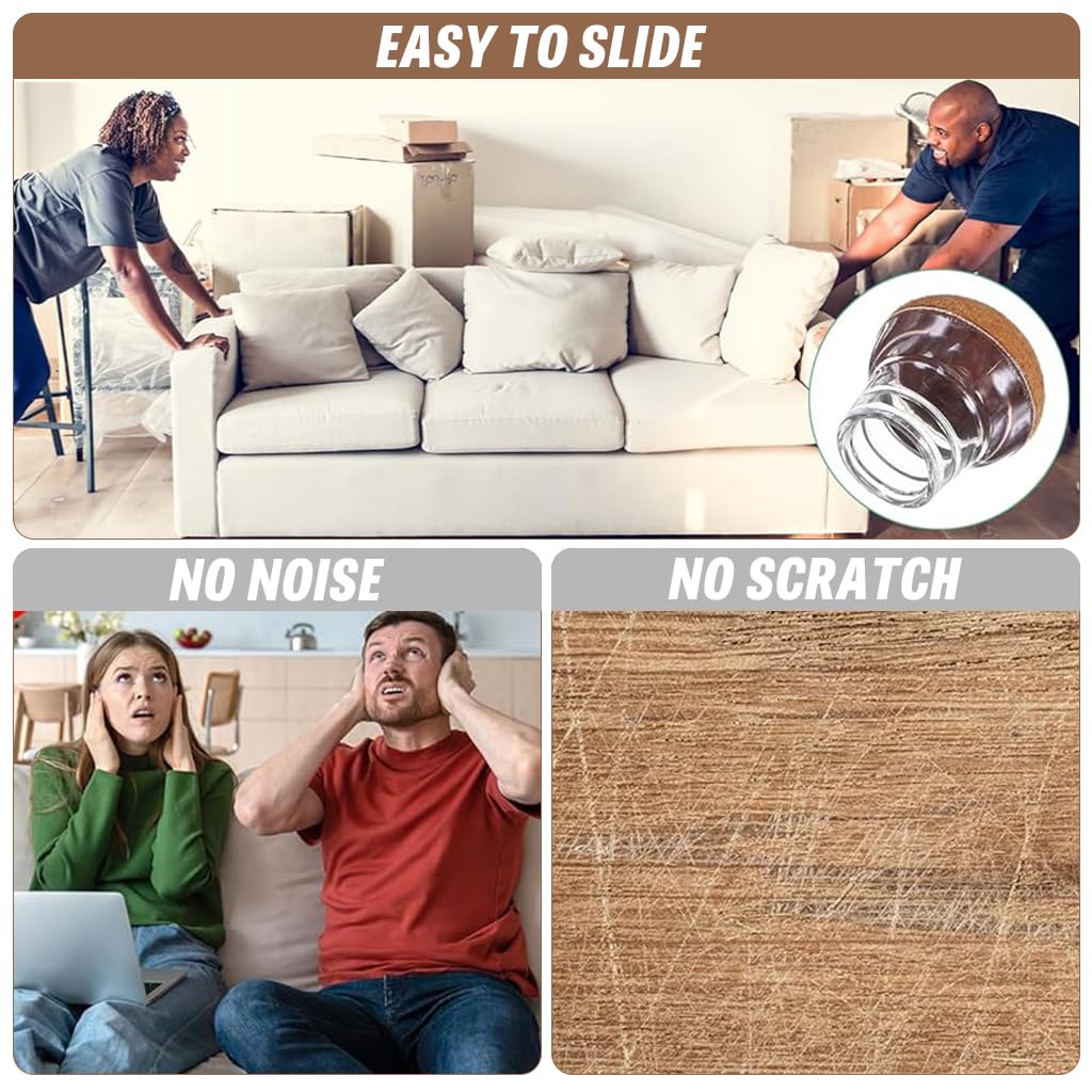 HASTHIP Chair Leg Floor Protector 4pcs for Hardwood Floors with Anti Slip Felt Pads | Transparent Brown Silicone Caps