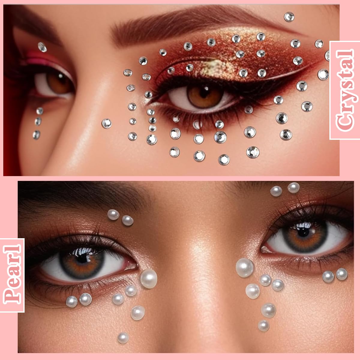 MAYCREATE Face Rhinestone Stickers for Makeup and DIY Crafts with Self Adhesive Backing | 6 Sheets Acrylic Gem and Pearl Designs