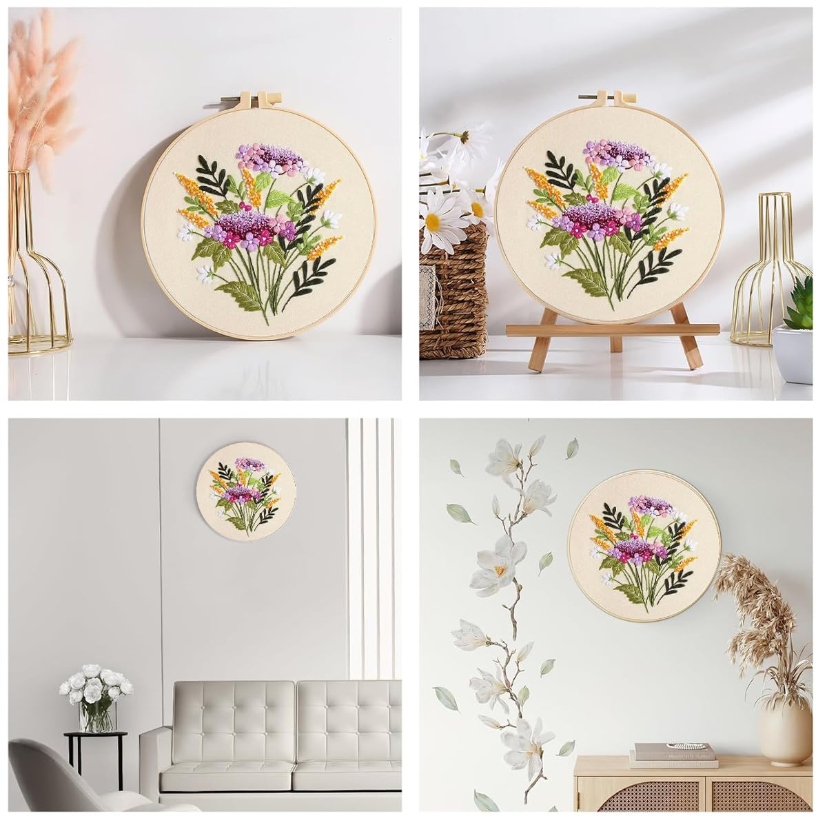 HASTHIP DIY Embroidery Art Craft Kit for Beginners with 20cm Hoop and Color Yarns | Flower Canvas Decoration