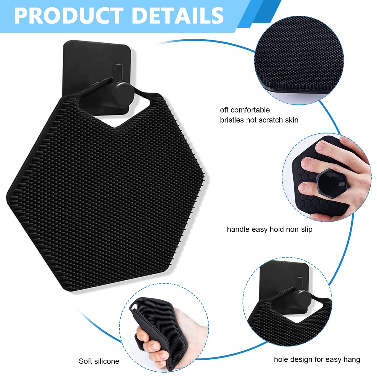 MAYCREATE Silicone Body Scrubber for Shower with Double Side Bristles and Grip Design | Purple