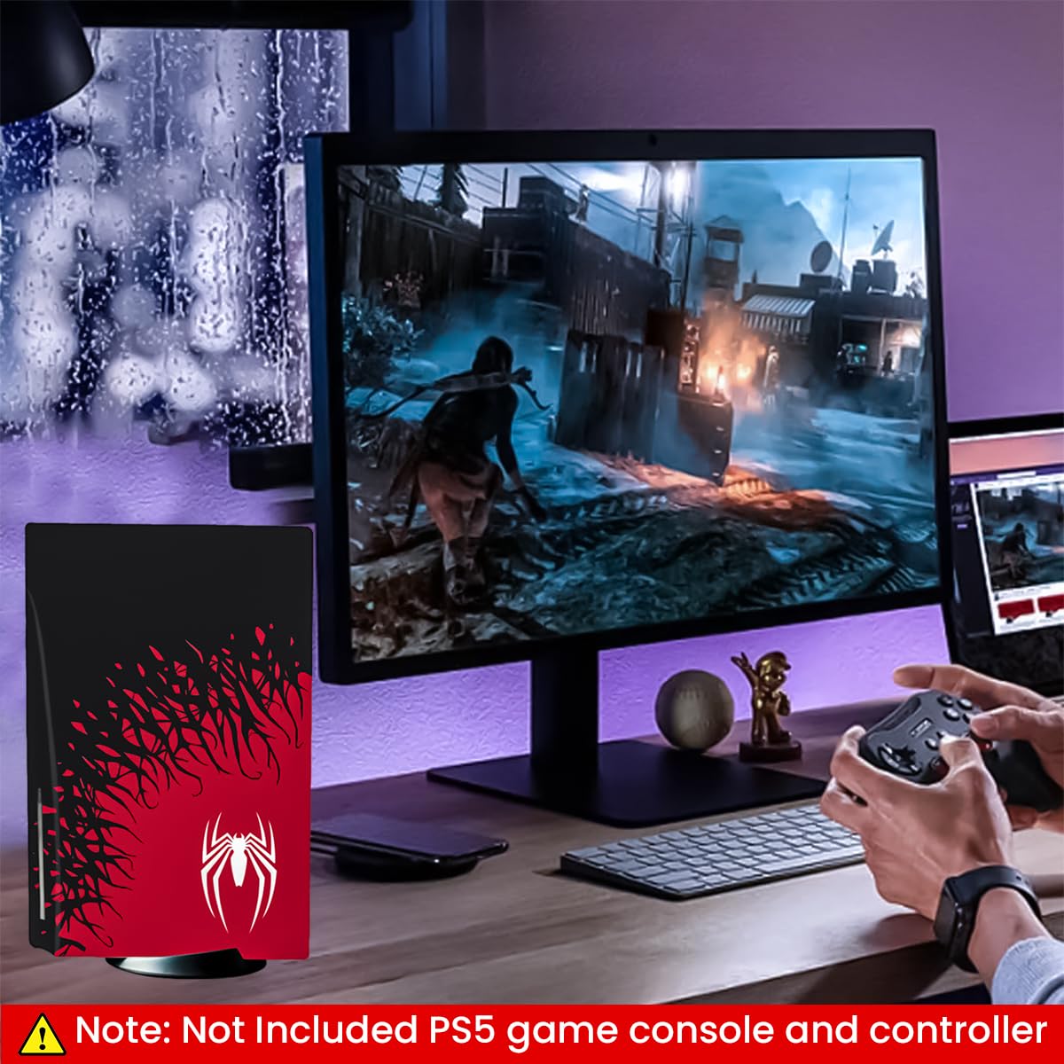 ZORBES Skin Cover Stickers for PS5 Disc Edition with Precise Fit Vinyl Matte Finish | Spider Red and Black Design