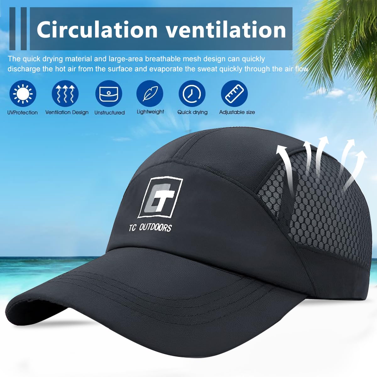 GUSTAVE Sport Baseball Cap for Running and Outdoor Use with Breathable Mesh 22–23.6 in Adjustable Blue