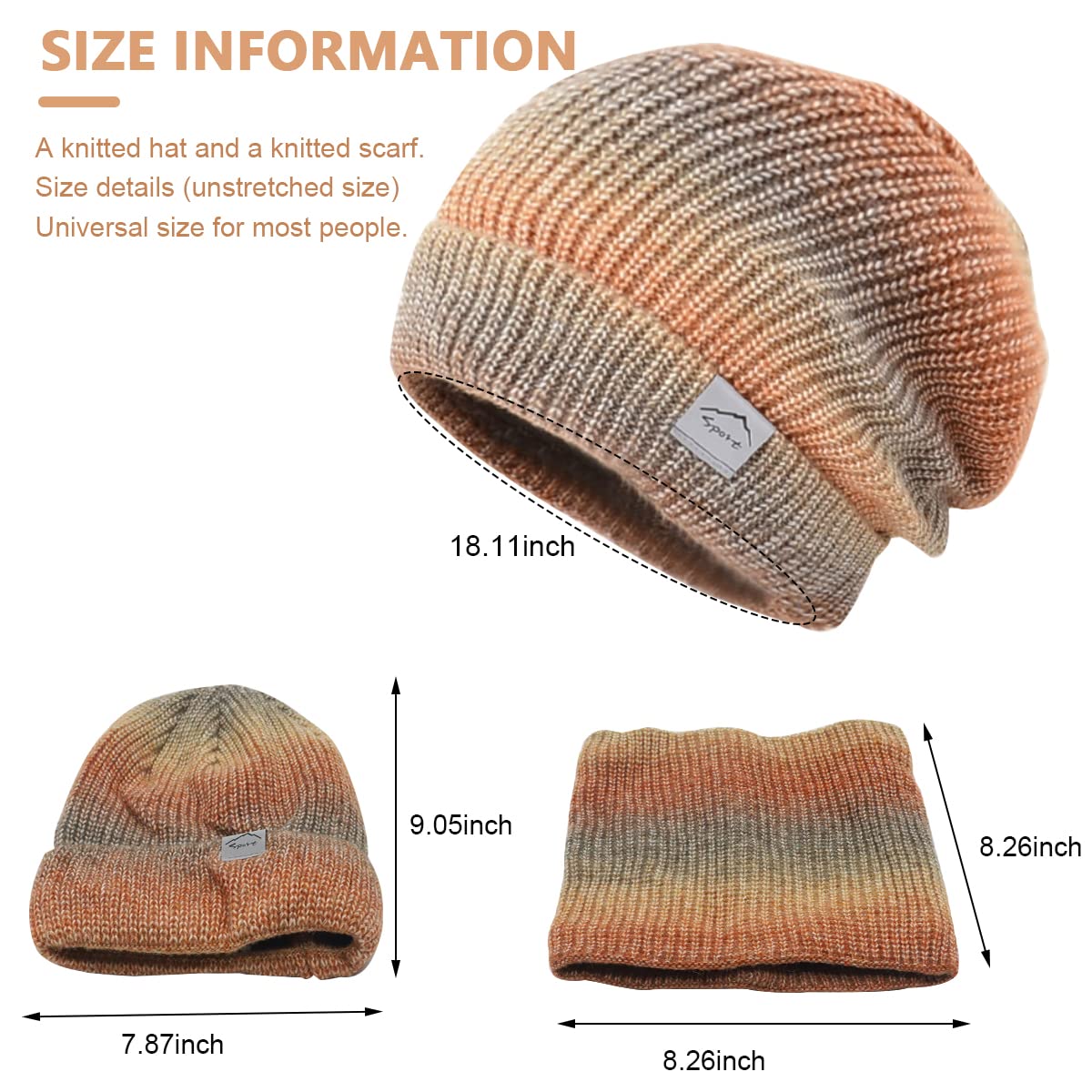 PALAY Winter Cap for Women with Scarf Set for Cold Weather featuring Fleece Lining and Gradient Design | Orange Knitted Acrylic Beanie 25×22cm