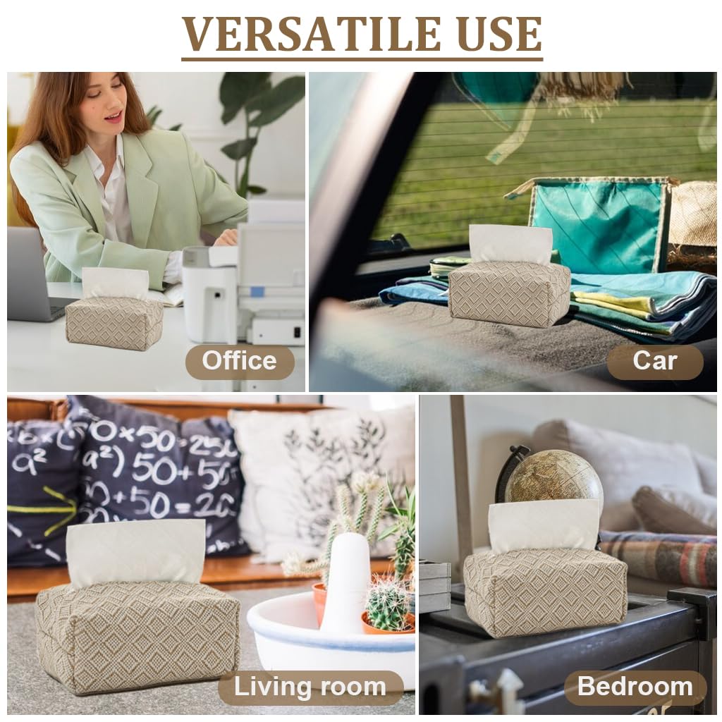 HASTHIP Tissue Paper Box Holder for Table and Bathroom with 17 x 9.5 x 8 cm Fit | Cotton Linen Beige Organizer
