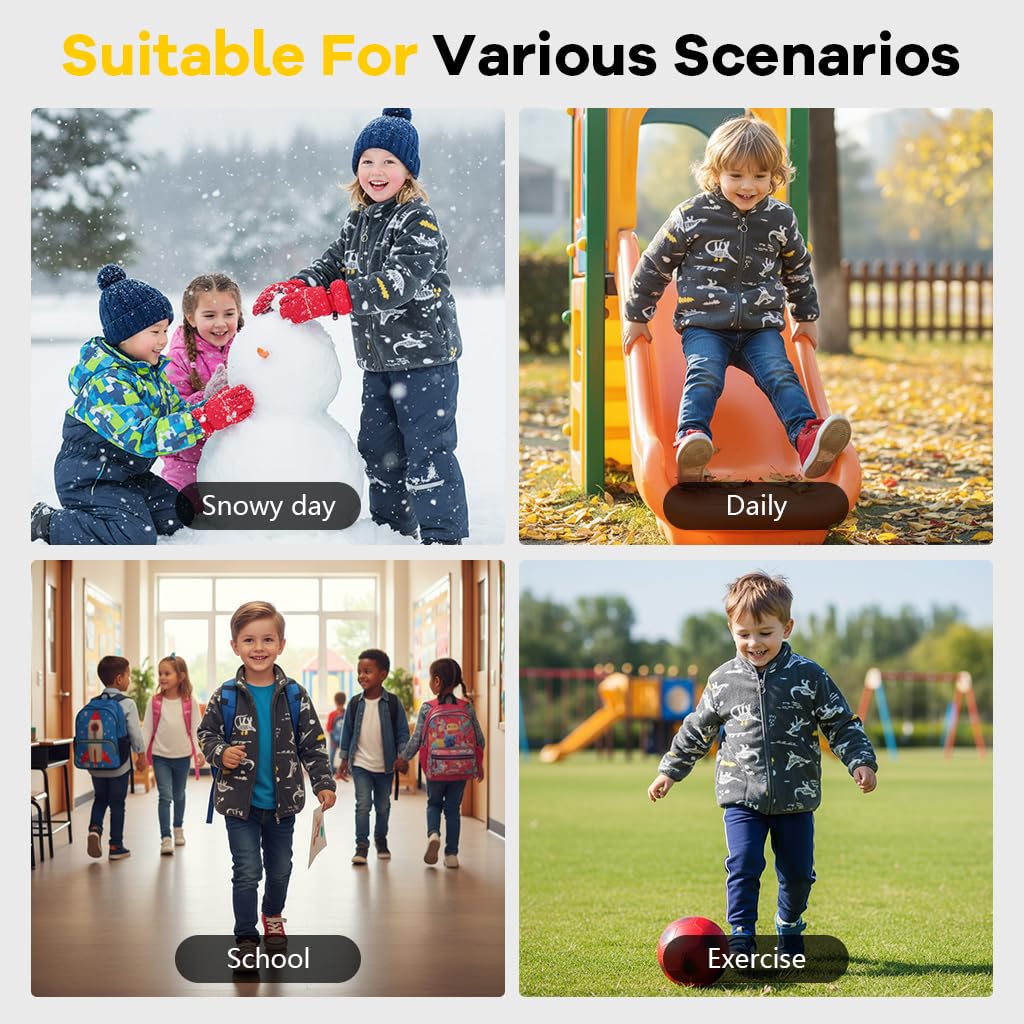 SANNIDHI Kids Polar Fleece Jacket for Winter with Dinosaur Print and Zip Up | Black 130CM