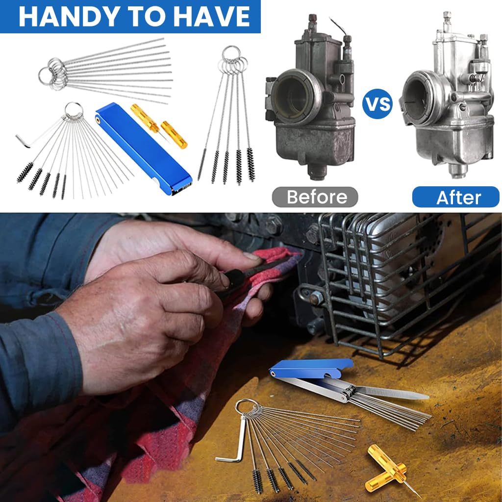 STHIRA Carburetor Cleaning Kit for Motorcycle with 43 Piece Set and Stainless Steel Tools | Includes Needles Brushes and Wrench