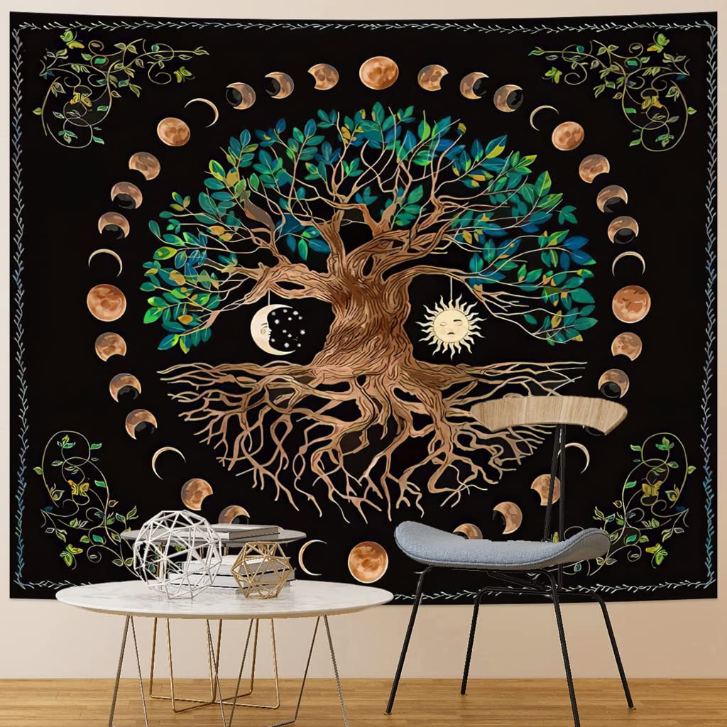 HASTHIP® Tree Of Life Tapestry Wall Hanging Wishing Tree Aesthetic Tapestries Psychedelic Wall Carpet Mystic Aesthetic Wall Tapestry (51Inch X 59Inch) (Multi-Colour)