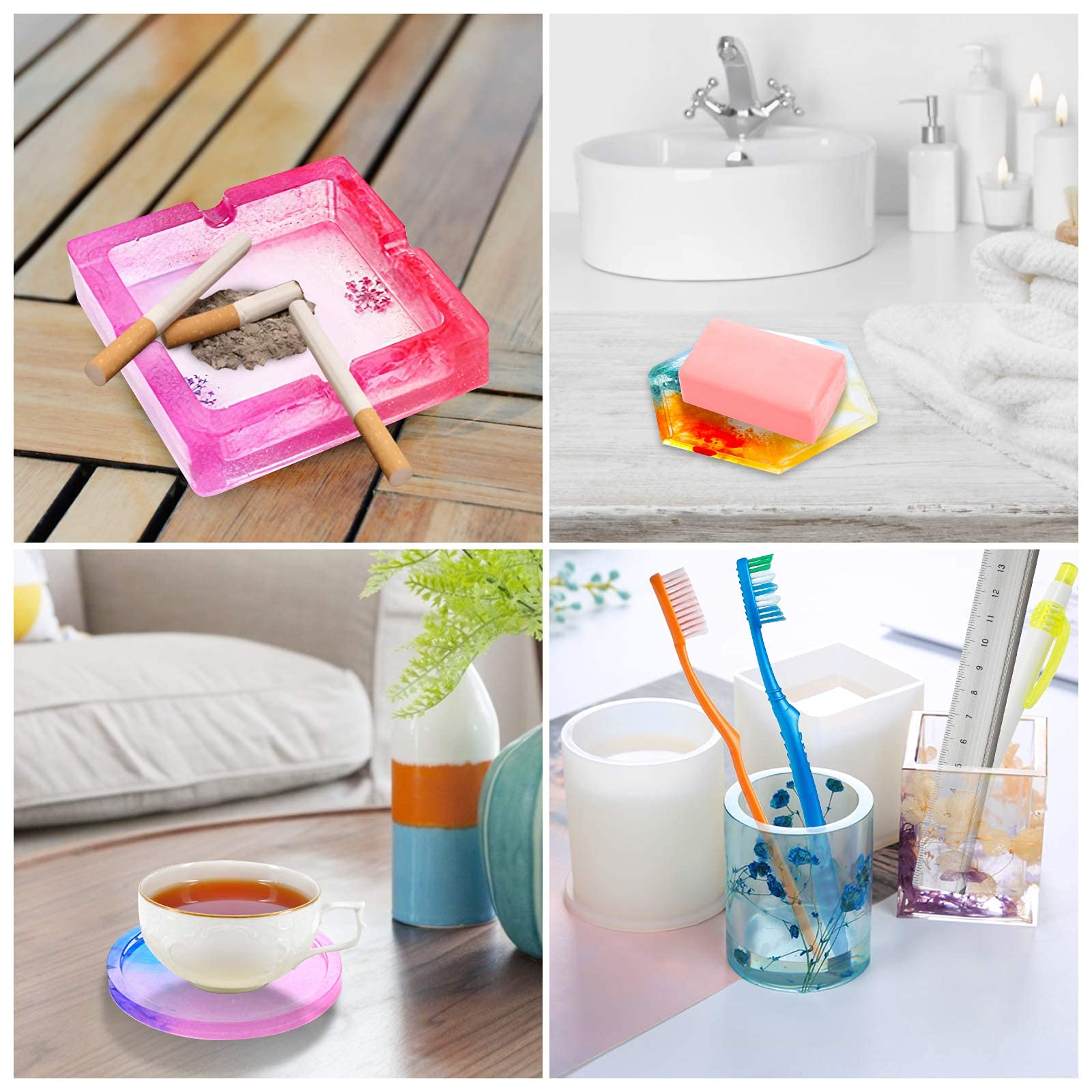 HASTHIP Resin Moulds Set for DIY Crafts with 20 pcs Silicone Molds and Accessories | Reusable Epoxy Casting Kit