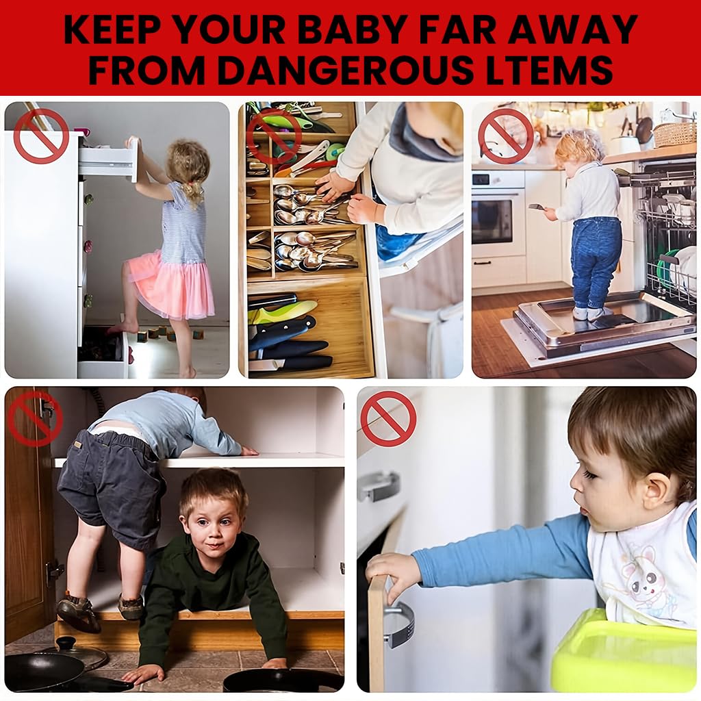 SNOWIE SOFT Baby Proofing Cabinet Locks 5 Pcs for Child Safety with Strong Adhesive | No Drill Installation