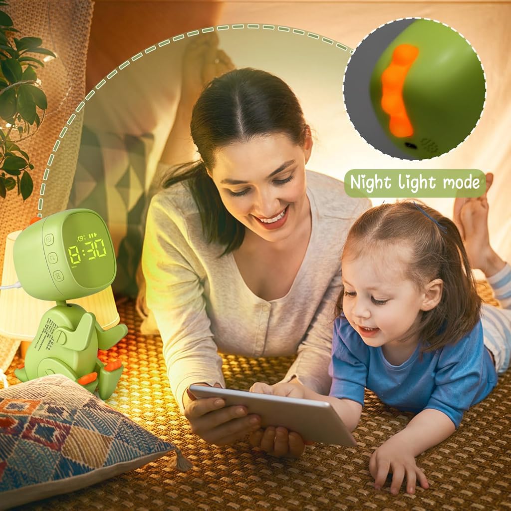 HASTHIP Digital Alarm Clock for Kids with Dinosaur Shape and Night Light Timer | 6 Alarm Music