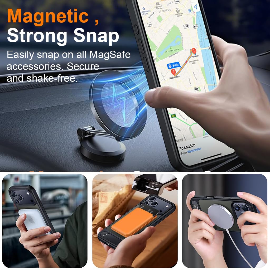 ZORBES iPhone 17 Pro Max Case with Magnetic Ring and Kickstand | Slim TPU Black Cover