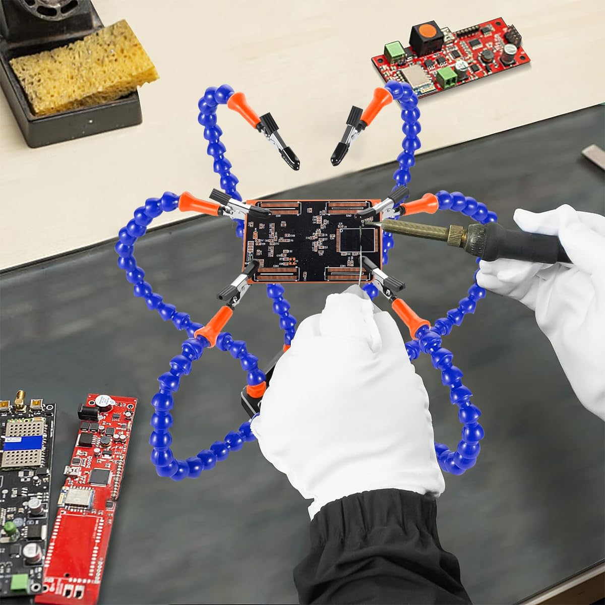 Serplex Soldering Station for Assembly and Repair with 6 Flexible Arms Metal Base | Helping Hands Tool for Crafts and Electronics