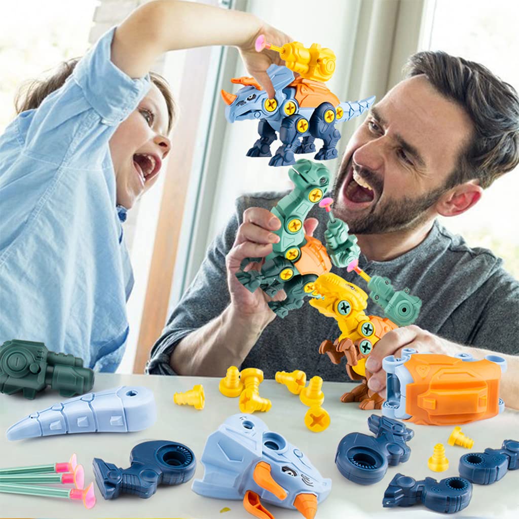 PATPAT  Dinosaur Toys for Kids STEM Construction Building Toys for Kids Dinosaur Toy with Screwdriver Storage Dinosaur Egg Assembling Building Blocks Birthday Gifts for 3-8 Year Old Boys Girls -Yellow