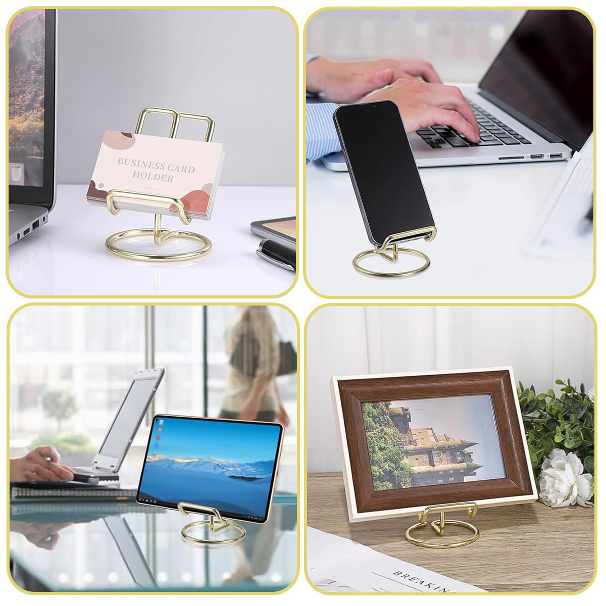 Climberty® Visiting Card Holder for Men, Business Card Holder for Desk, Versatile Phone Stand, 30-40 Card Capacity, Gold Finish, Professional Card Display Organizer for Modern Office Decor (1 Pcs)