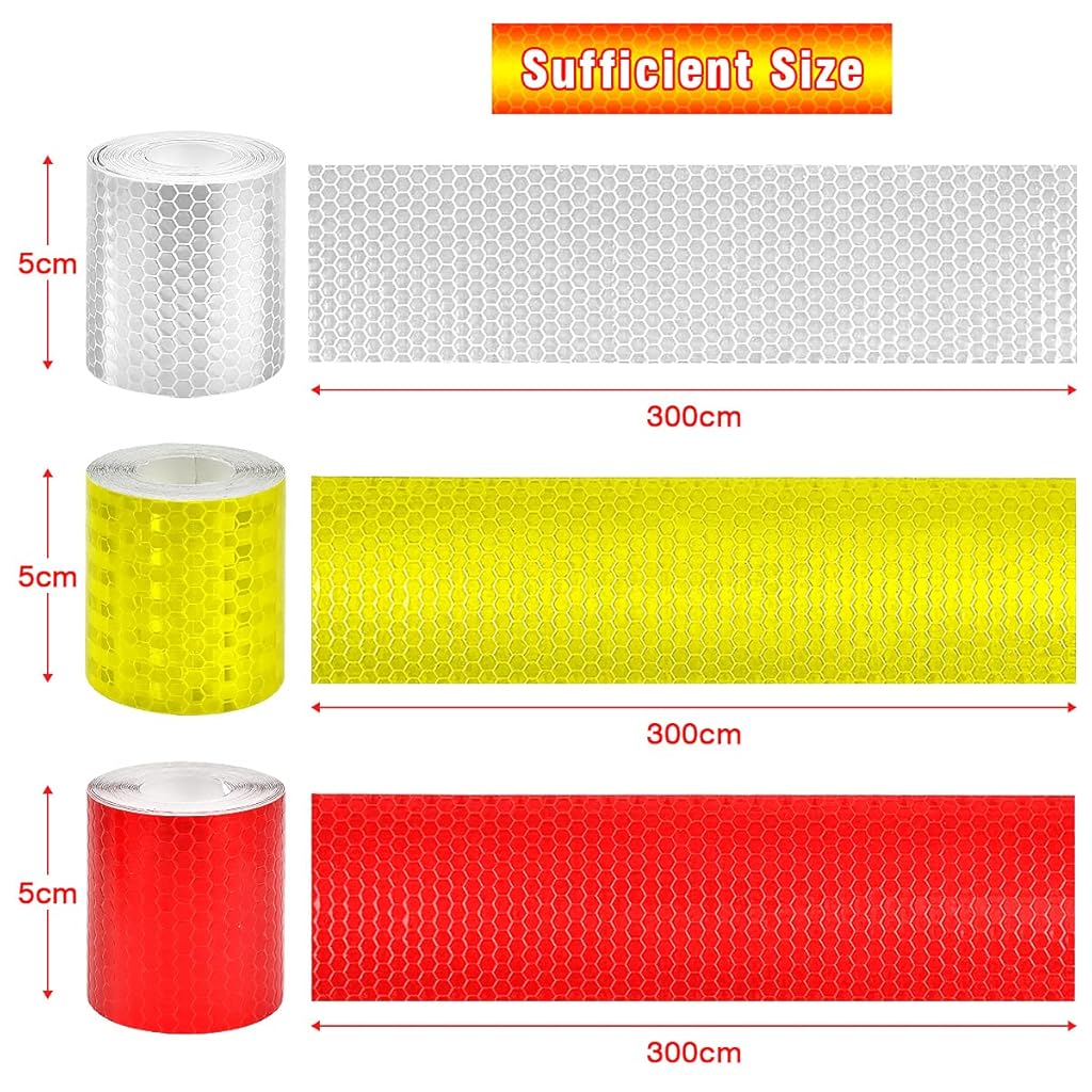 STHIRA® 3 Rolls Reflective Tape 50mm*3m Waterproof Reflective Warning Stickers High Intensity Self Adhesive Reflector Tape for Vehicles Road Bikes Helmets Safety Reminder (White Red Yellow)