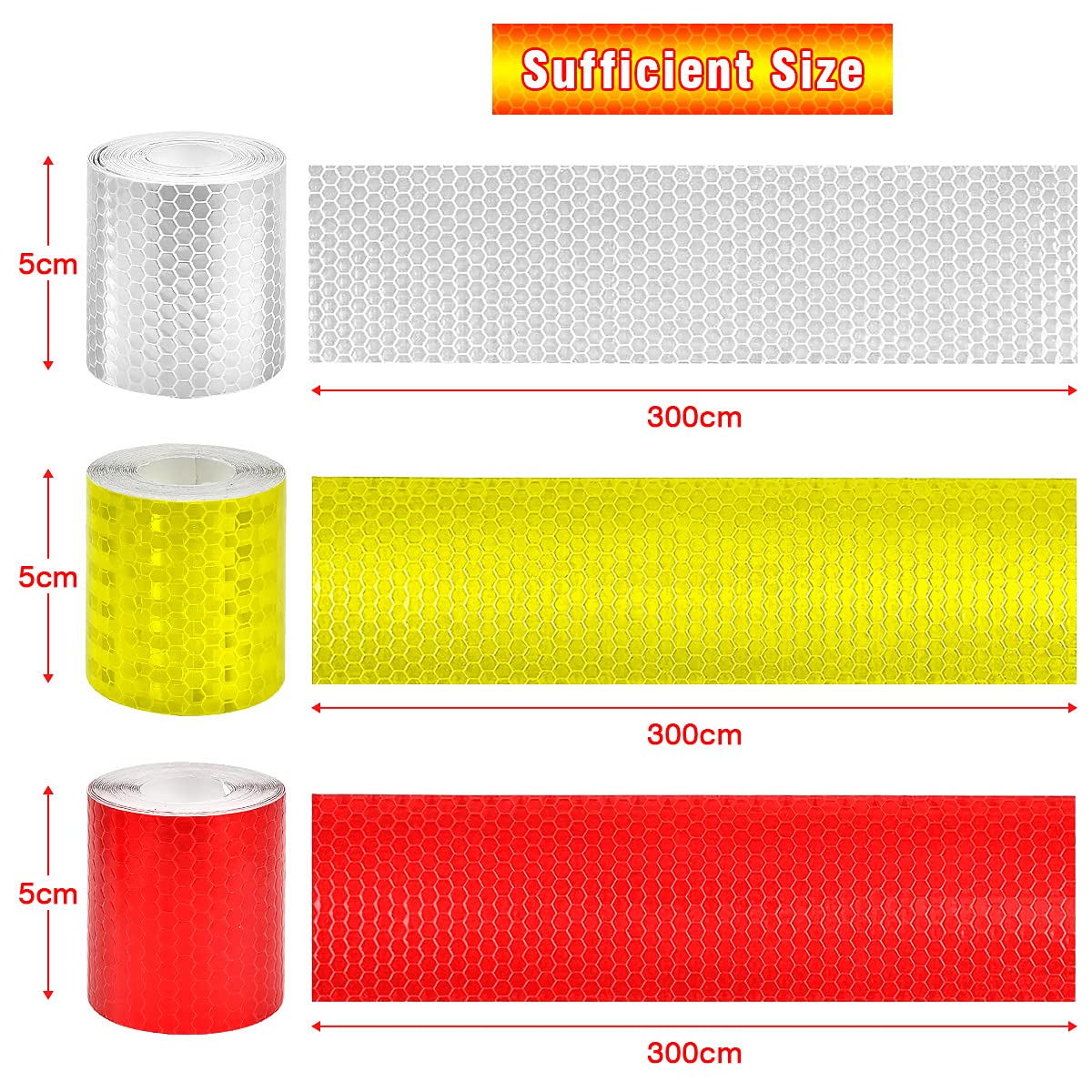 STHIRA 3 Rolls Reflective Tape 50mm*3m Waterproof Reflective Warning Stickers High Intensity Self Adhesive Reflector Tape for Vehicles Road Bikes Helmets Safety Reminder (White Red Yellow)