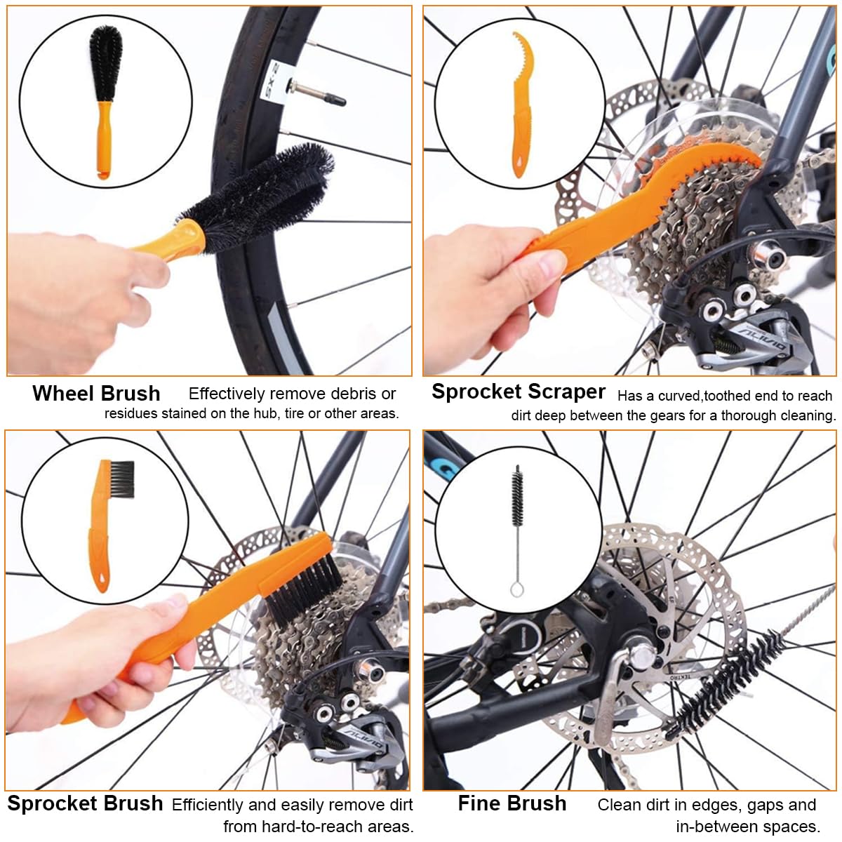 STHIRA Bicycle Cleaning Brush Kit for Chain and Tire Care with Gravel Removal Tool | 8Pcs Set