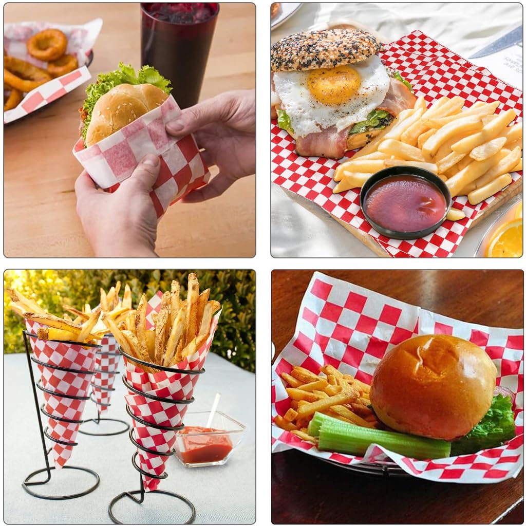 Supvox Deli Paper Sheets for Sandwiches and Food Baskets 50 Pack 12x12 Grease Resistant | Classic Checkered Wax Paper Liners